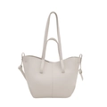 Borsa tote minimalista avorio in pelle a grana litchi con doppi manici - Bianco