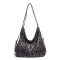 Grand sac Hobo à motif léopard en similicuir gris et noir avec fermeture éclair en haut - Marron
