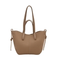 Borsa tote con trama litchi color cammello scuro con bordo ondulato e doppi manici - Cachi