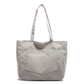 Grey corduroy tote bag featuring vertical ribbed texture and minimalist front patch pocket - Light Gray