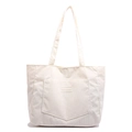 Off-white corduroy tote bag with large capacity and woven label detail for daily casual wear - White