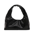 Modieuze zwarte glanzende hobo draagtas met geplooid design en hoogglans afwerking - Zwart