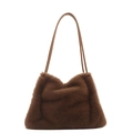 Faux fur shoulder bag in dark brown with elegant slim leather straps for autumn winter - Brown