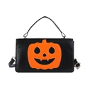 Quirky Halloween pumpkin face crossbody bag in black PU leather with top handle - Black