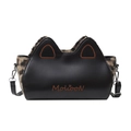 Sac à bandoulière noir chic avec oreilles de chat léopard et logo Molioon brodé - Noir