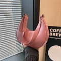 Pink vintage hobo shoulder bag with glossy cracked texture and adjustable wide strap - Pink (Without Pendant)