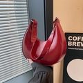 Vintage wine red underarm bag in glossy oil wax leather with silver metal buckle - Red (No Charm)