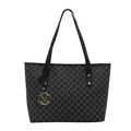 Classic large black monogram tote bag with gold metal pendant for commuting women - Black
