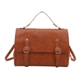 Borsa vintage marrone in ecopelle con doppie fibbie e manico superiore per donna - Marrone