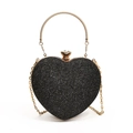 Funkelnde schwarze herzförmige Abendtasche mit goldener Ringgriff und Kettenriemen - Schwarz