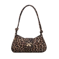 Vintage Schultertasche mit Leopardenmuster, goldener Schleife und Knotendetail - Khaki