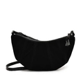 Borsa a mezzaluna vintage nera con texture opaca e design a pieghe stile francese - Nero