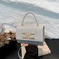Silberne Strass Handtasche mit goldenem Verschluss und rundem Griff für Damen - Silber
