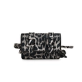 Mini leopard print crossbody bag with dual buckles and chunky black chain strap - Black