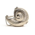 Metallic silver nautilus-shaped evening clutch bag with spiral texture and snake chain - Conch Shape Silver
