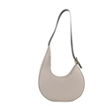 Borsa a mezzaluna beige minimalista con tracolla regolabile in pelle scura nera - Bianco