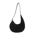 Elegante borsa hobo a mezzaluna intrecciata nera con tracolla regolabile - Trama Intrecciata / Nero