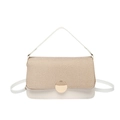 Bolso de hombro bicolor en cuero beige y tela camel con elegante hebilla dorada - Blanco