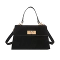 Classic black suede Kelly bag with a golden turn-lock and elegant top handle structure - Black