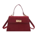 Vintage burgundy suede handbag for women with gold twist lock and crossbody strap - Red