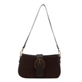 Sac bandoulière vintage marron foncé en cuir mat avec boucle dorée et fine lanière - Café