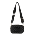 Minimalist black crossbody camera bag featuring grey chain pattern and SM logo detail - Black