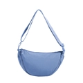 Minimalist grey-blue nylon half-moon crossbody bag with adjustable strap and zipper - Blue