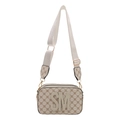 Chic beige crossbody camera bag with brown monogram pattern and large SM letter detail - White