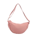 Pink crescent moon crossbody dumpling bag with adjustable strap in lightweight nylon - Pink