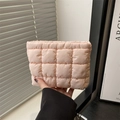 Chic quilted candy pink cosmetic bag with square pattern for women's casual use - Pink
