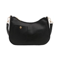 Bolso de hombro minimalista negro de media luna con hebilla dorada y cremallera - Negro