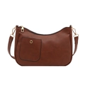 Bolso hobo marrón de cuero sintético con detalles dorados y bolsillo frontal - Marrón