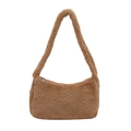 Minimalistische Schultertasche aus weichem Plüsch mit Reißverschluss in Khakibraun - Khaki
