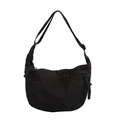 Minimalist black crescent crossbody bag with large capacity and woven rope zippers - Black
