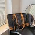Vintage printed large tote bag in dark coffee brown with matching mini pouch and shoulder strap - Coffee