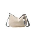 Minimalist beige corduroy tote bag with striped shoulder strap and decorative charms - No Pendant / White