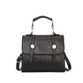 Retro black PU crossbody bag with star stitching and letter embossing on white background - Black