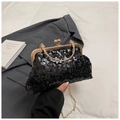 Elegante borsa da sera con paillettes nere con cornice in metallo dorato e manico - Nero