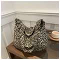 Chic leopard print canvas tote bag with large capacity and secure zipper closure - Khaki