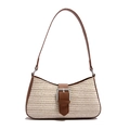 Sac sous le bras en paille minimaliste avec garniture en cuir marron pour l'été - Kaki-Brun