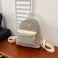 Kleiner Vintage-Rucksack mit braunem Karomuster und goldener Schleifenschnalle - Khaki