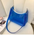 Sac à bandoulière en PVC bleu transparent avec surpiqûres blanches et forme demi-lune chic - Bleu