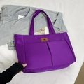 Large purple nylon tote bag with dual front pockets for daily commute and casual use - Purple