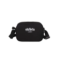 Black canvas saddle bag featuring a cute white panda print and adjustable shoulder strap - Black