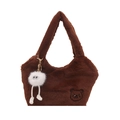 Braune Plüschhandtasche mit Bärenstickerei und süßem flauschigen Anhänger - Braun