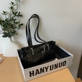Fashionable black glossy leather underarm bag with silver buckle in a gift box - Black