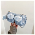 Detail of light blue corduroy plaid crossbody bag with front pockets and star charm - With Pendant / Blue