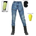 Women's blue motorcycle jeans with Kevlar lining and removable protective armor pads - XXS / Blue (M-04)