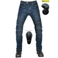 Pantaloni da moto in denim per uomo con protezioni CE rimovibili su ginocchia e fianchi - XS / Blu scuro