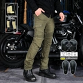 Olive green biker jeans with Kevlar reinforcement and removable CE knee protectors - Green